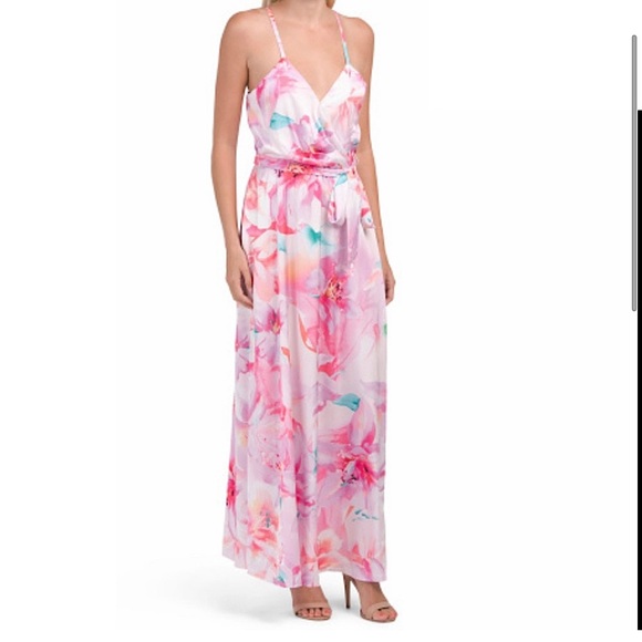 🆕(NWT) NICOLE MILLER Floral Satin Maxi Dress with Tie. Size MEDIUM. Sundress - Picture 3 of 8